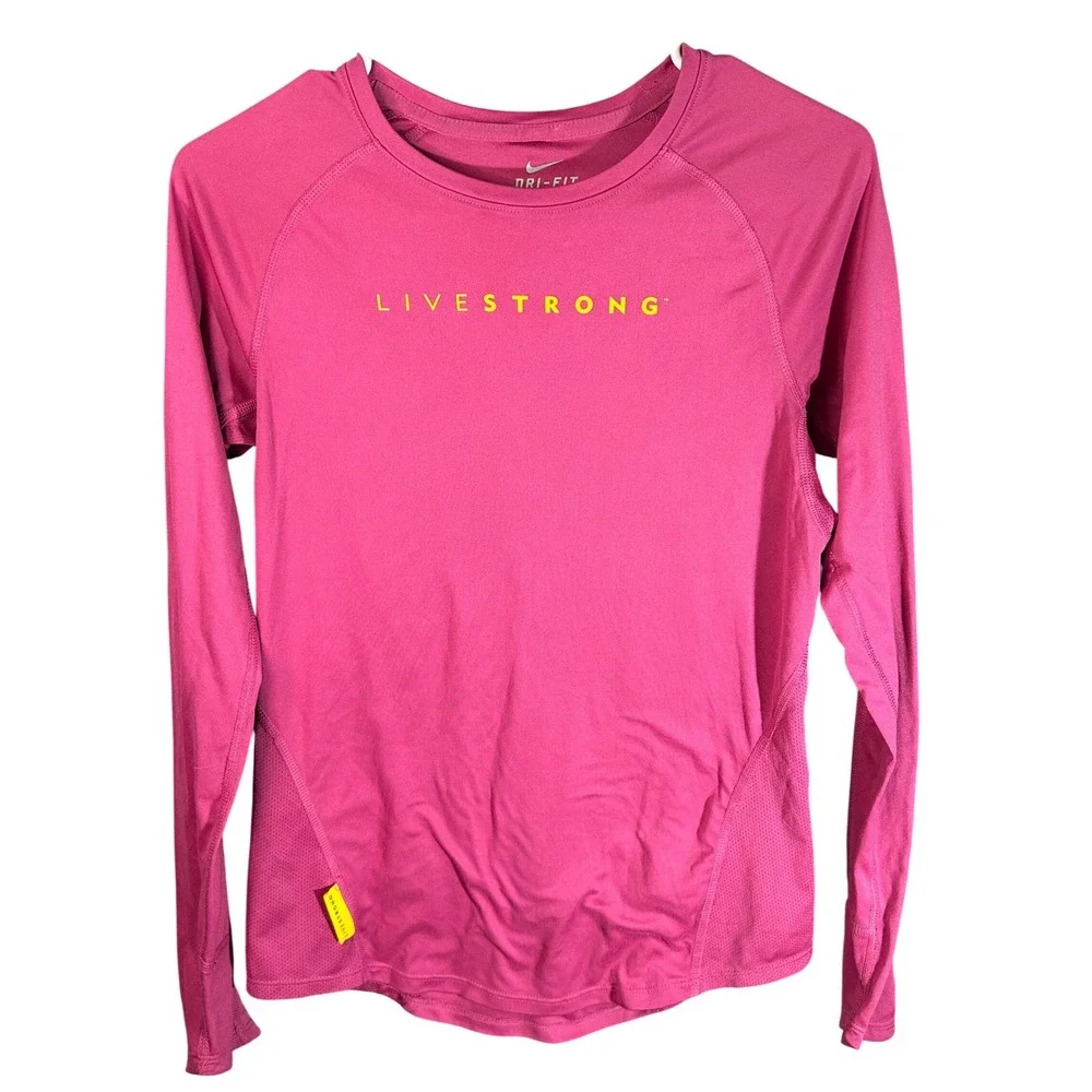 Nike Dri-FIT Livestrong Pink‎ Long Sleeve Athletic Training Shirt Womens S Y2K